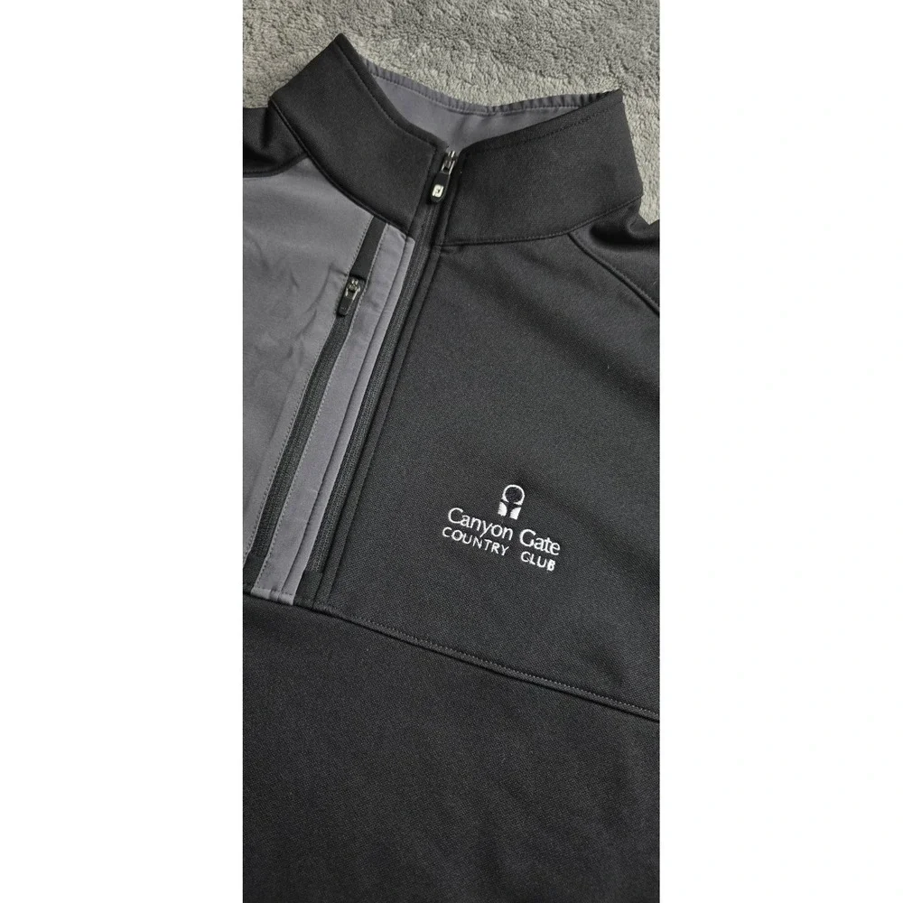 Footjoy Pique Sport Mid Layer 1/4 Zip Sweater Jacket Mens Small Black Gray Golf